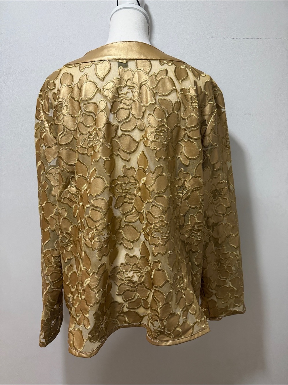 Colleen Lopez Women Floral Gold Sheer Zip Up Jacket Artsy Boho Victorian Plus 2X - Picture 4 of 9
